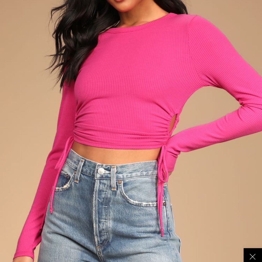 LULUS Magenta Drawstring Ruched Cutout Long sleeve Top